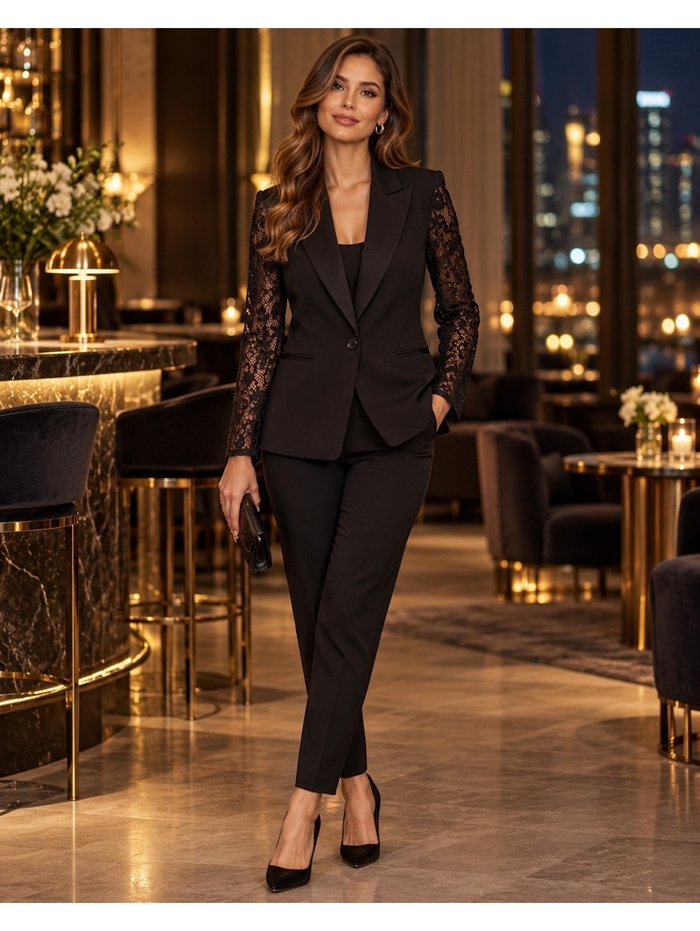 Express Black Lace Sleeve Blazer Jacket Women's Suit Top